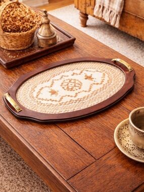 Vintage Embroidered Lefkara Lace Wooden Serving Tray